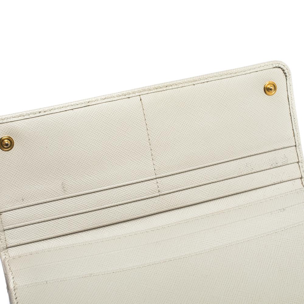 Prada Cream Saffiano Lux Leather Continental Flap Wallet 3