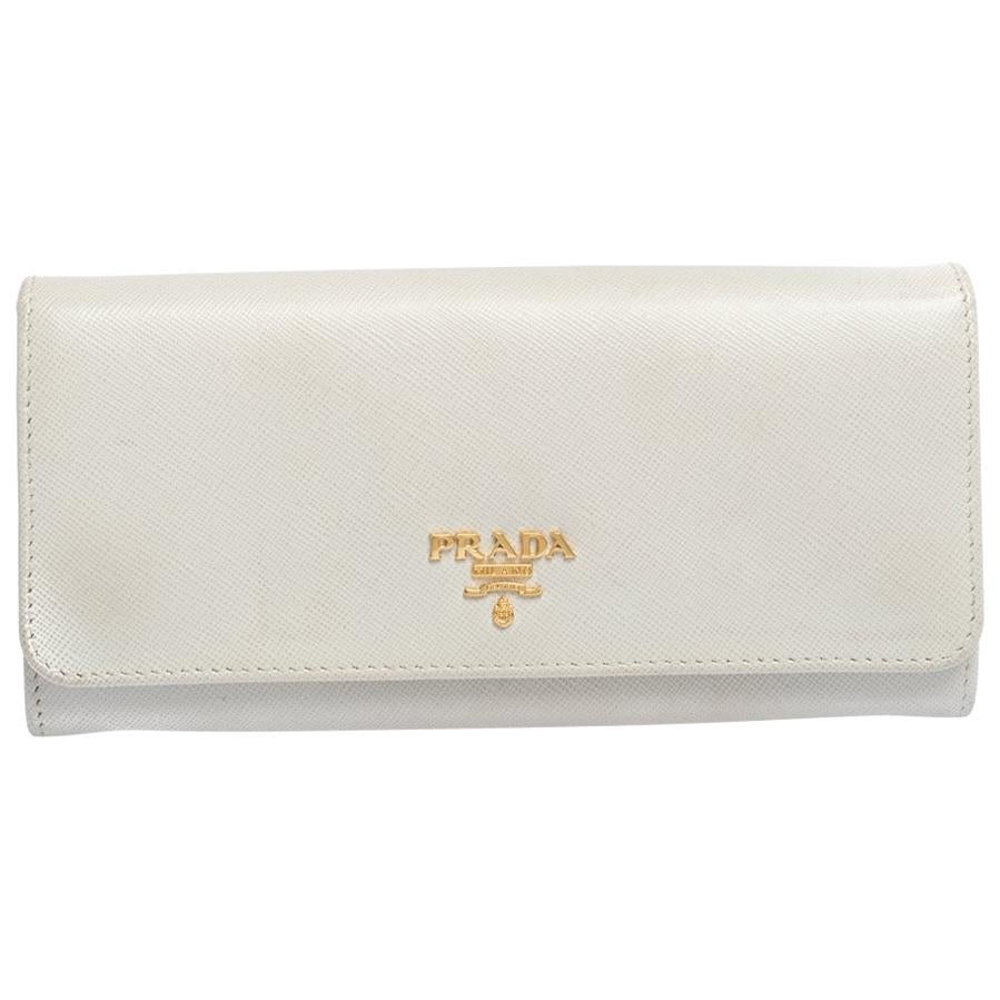 Prada Cream Saffiano Lux Leather Continental Flap Wallet