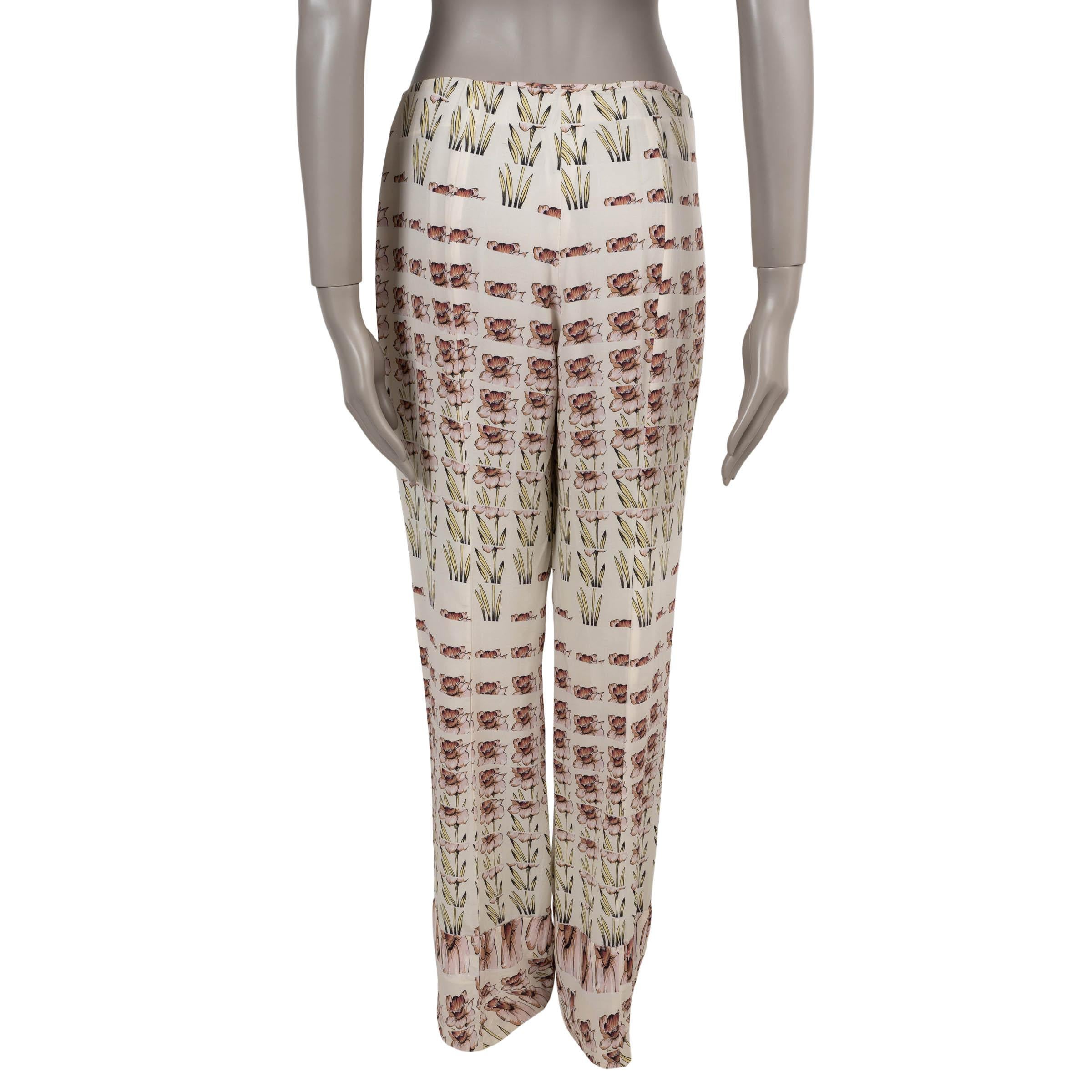 Marrone PRADA cream silk 2019 DAFFODILS CREPE Pants M in vendita