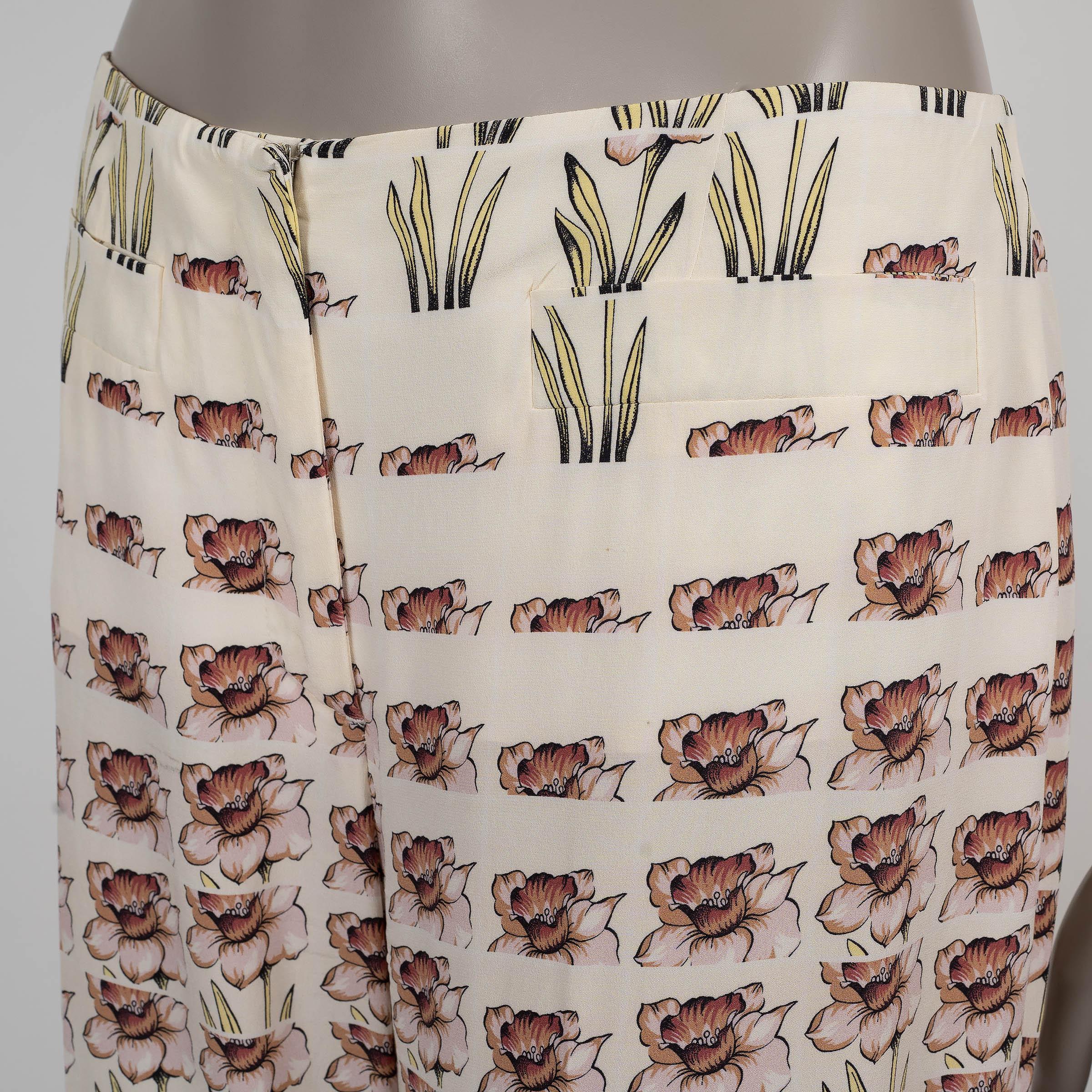 PRADA cream silk 2019 DAFFODILS CREPE Pants M In condizioni ottime in vendita a Zürich, CH