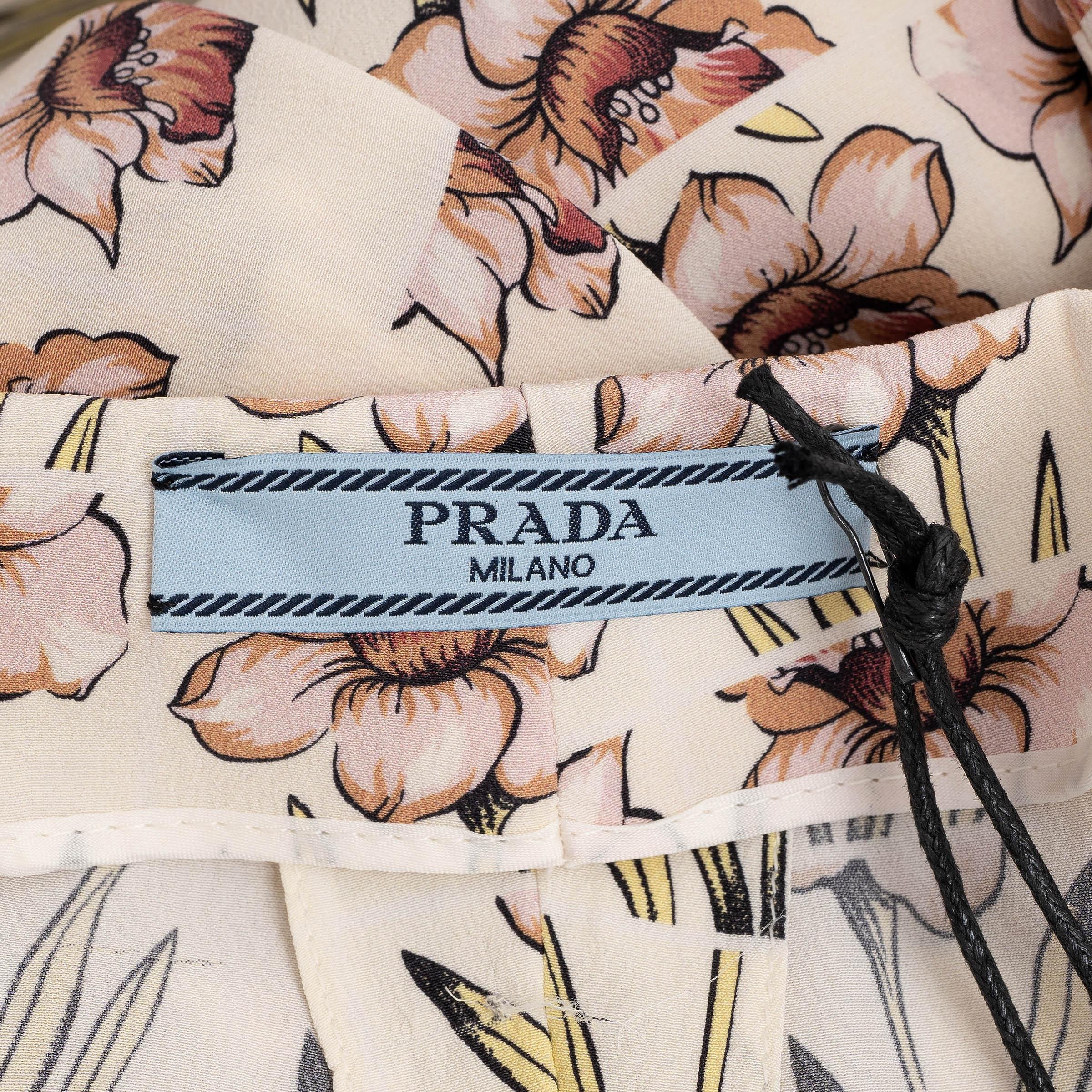 Donna PRADA cream silk 2019 DAFFODILS CREPE Pants M in vendita