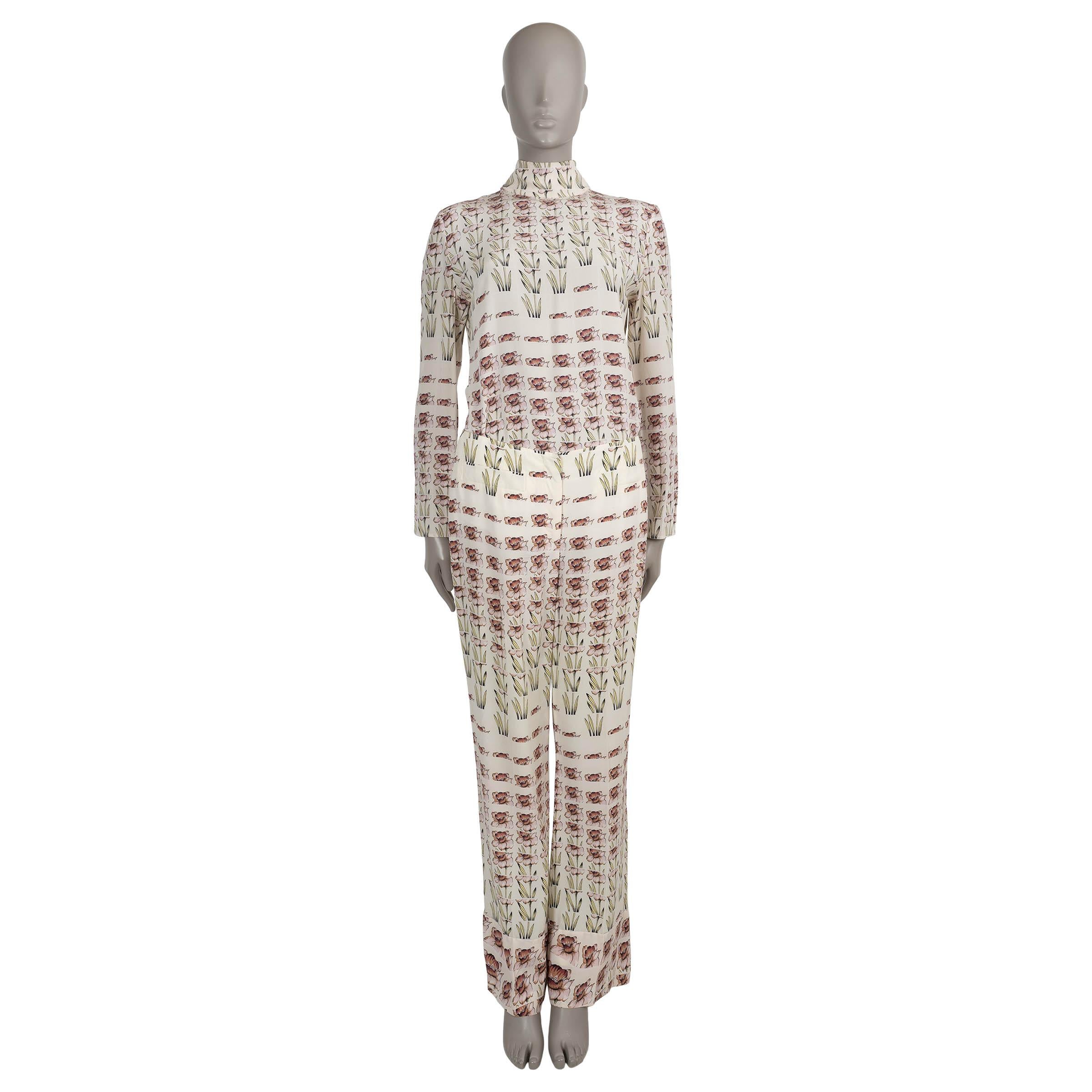 PRADA cream silk 2019 DAFFODILS CREPE Pants M in vendita 1