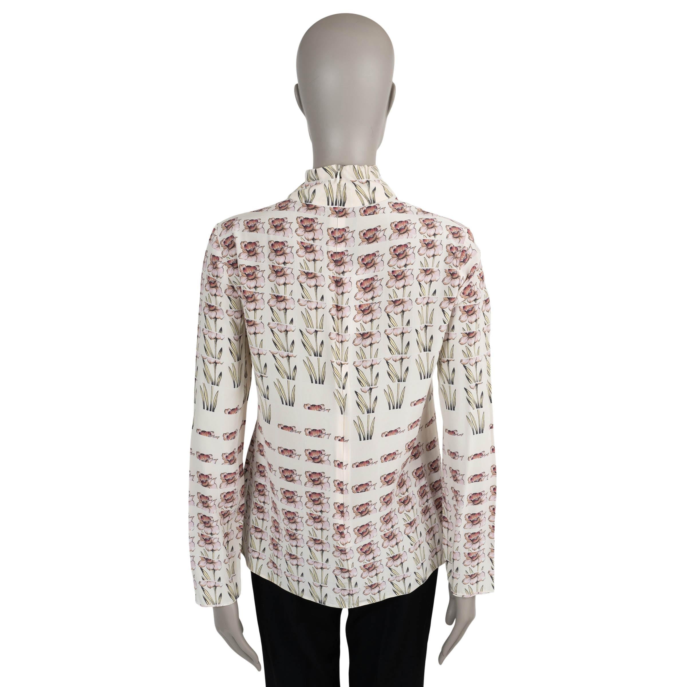 PRADA Creme Seide 2019 DAFFODILS MOCK NECK CREPE TOP Hemd 42 M (Grau) im Angebot
