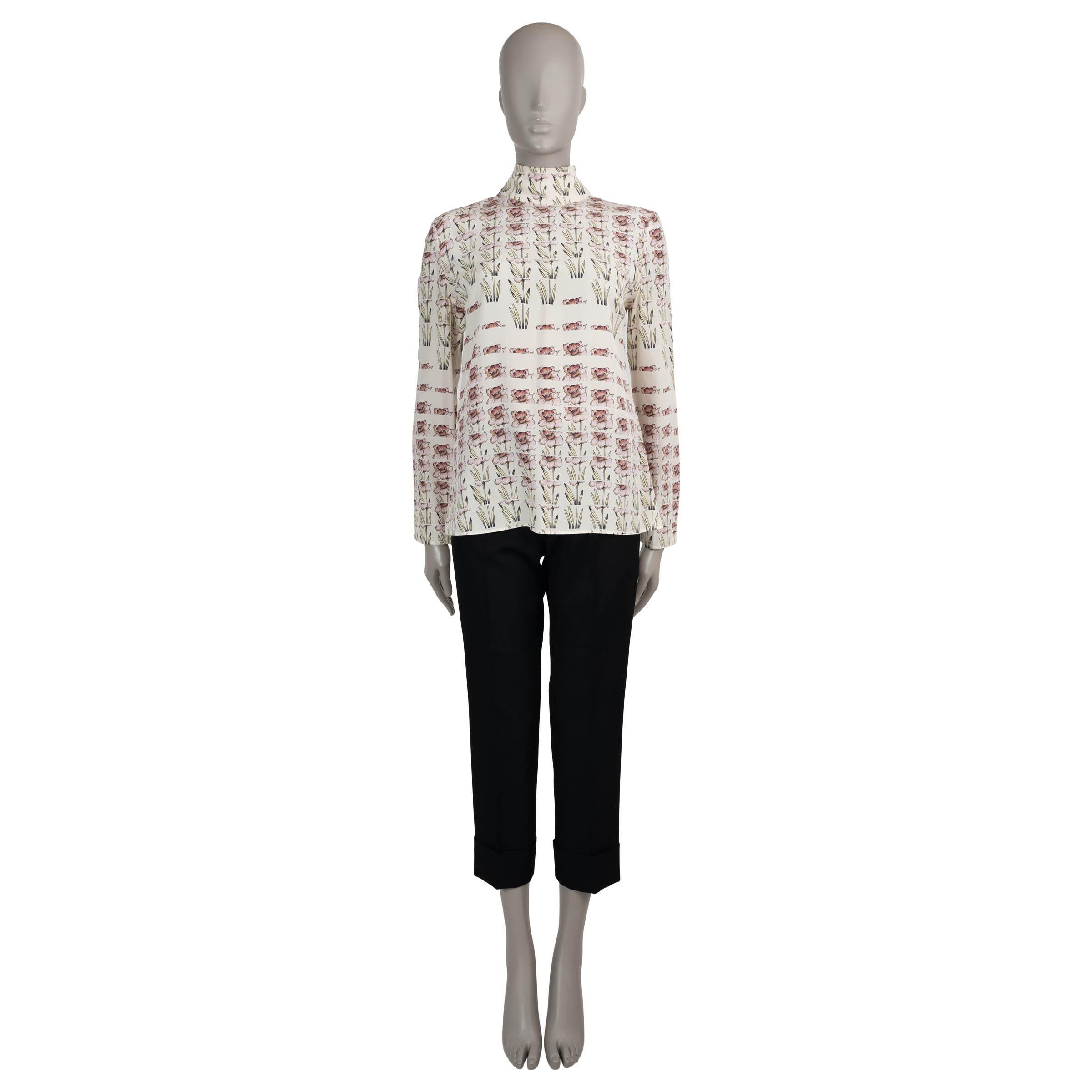 PRADA Creme Seide 2019 DAFFODILS MOCK NECK CREPE TOP Hemd 42 M im Zustand „Hervorragend“ im Angebot in Zürich, CH