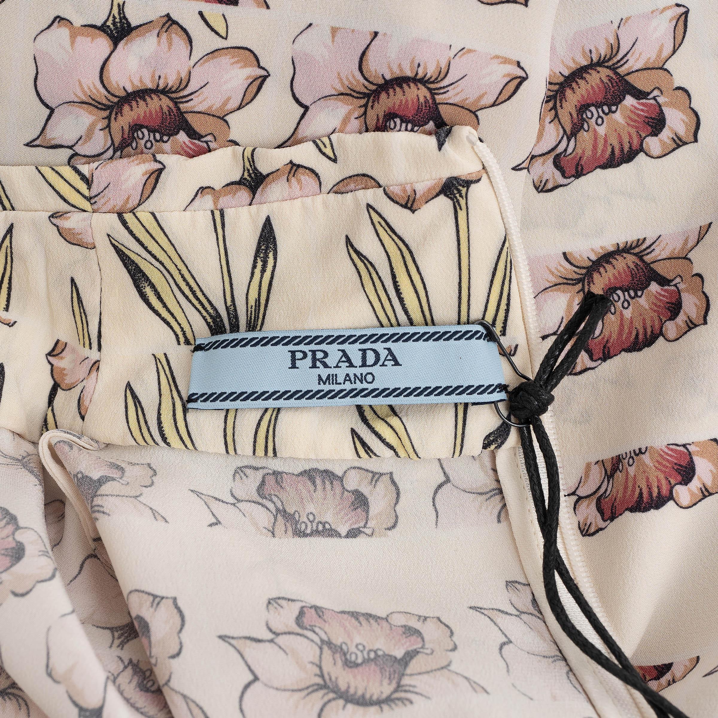 PRADA Creme Seide 2019 DAFFODILS MOCK NECK CREPE TOP Hemd 42 M im Angebot 1