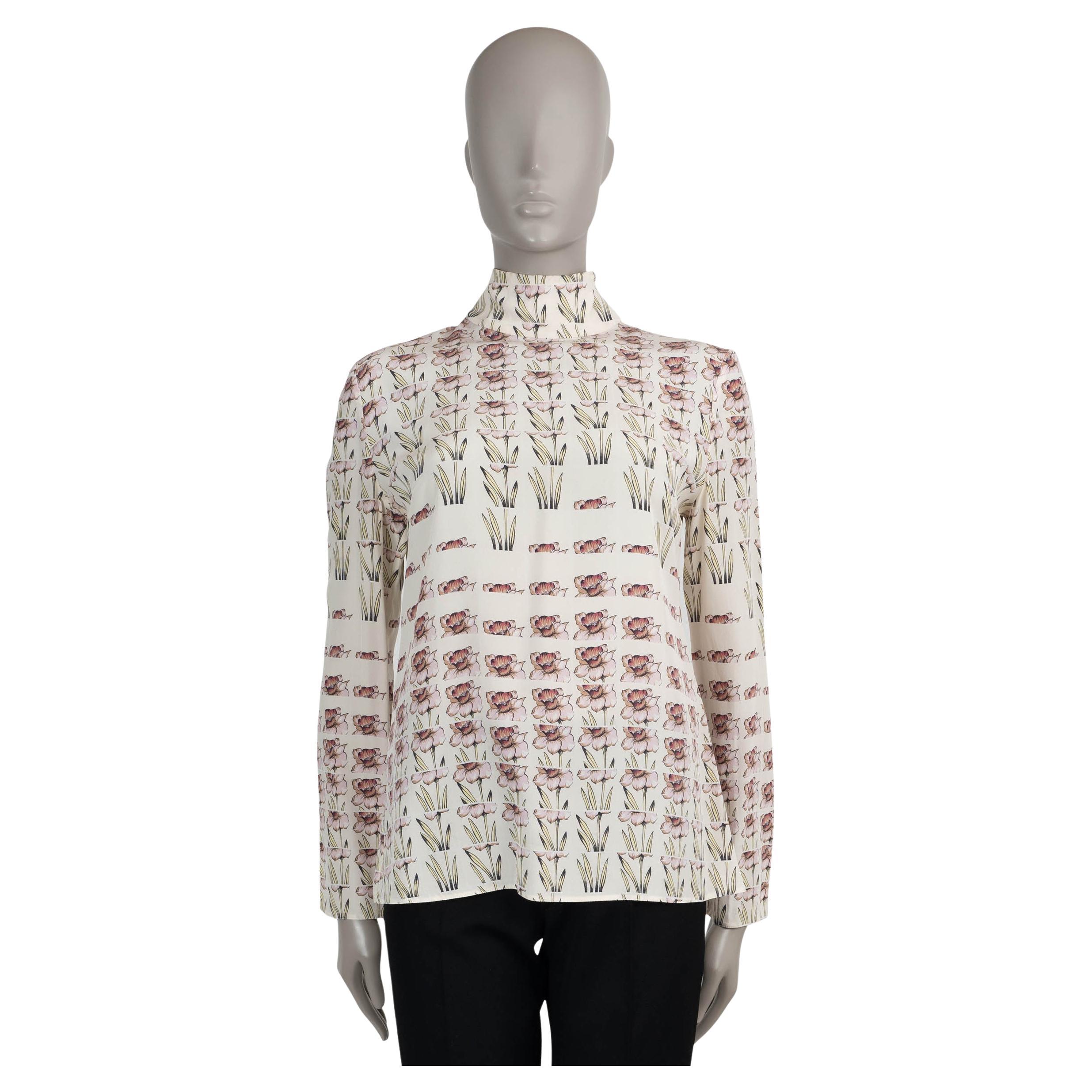 PRADA Creme Seide 2019 DAFFODILS MOCK NECK CREPE TOP Hemd 42 M im Angebot