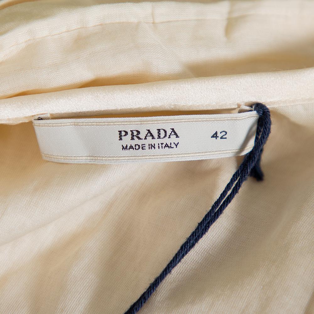 Women's Prada Cream Silk Detachable Collar Detail Ruffled Shirt Dress M For Sale