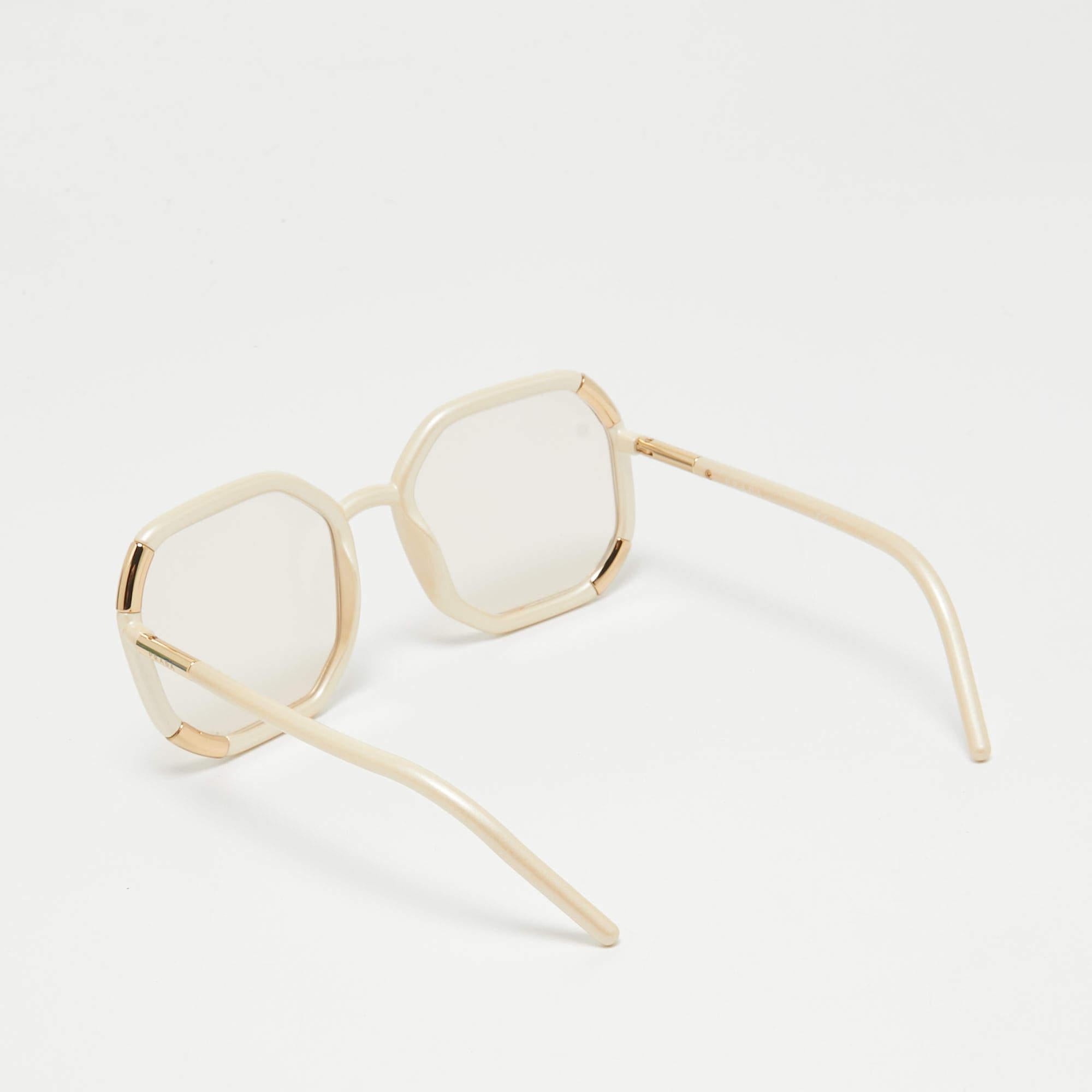 Beige Prada Cream SPR20X Geometric Frame Oversized Sunglasses