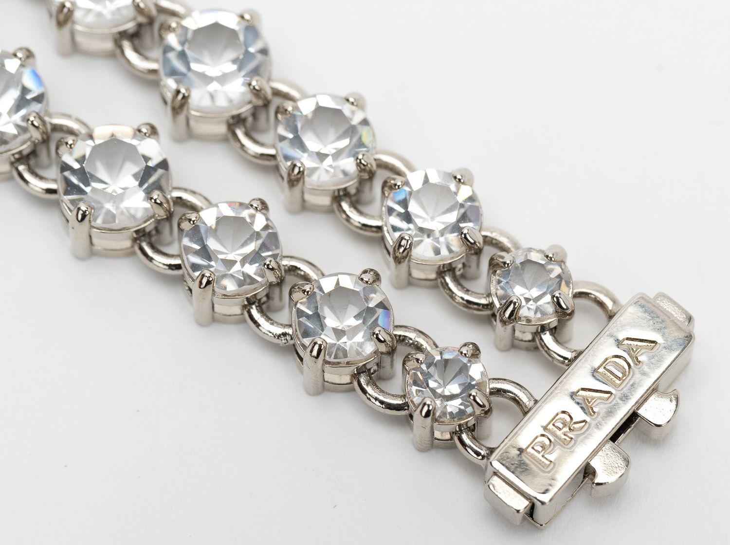 Brilliant Cut Prada Cream & Swarovski Crystal Bracelet For Sale