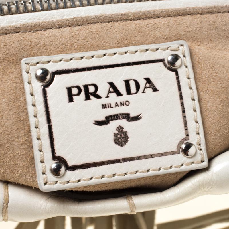 Prada Cream Vitello Shine Leather Fringe Shoulder Bag 3