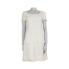 PRADA cream white wool Short Sleeve Dress 44