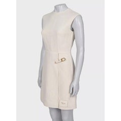 Prada Ivory Wool Fitted Dress XXS IT36 Gold Hardware Zipper Closure