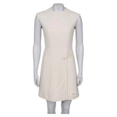Prada Ivory Wool Fitted Dress XXS IT36 Gold Hardware Zipper Closure