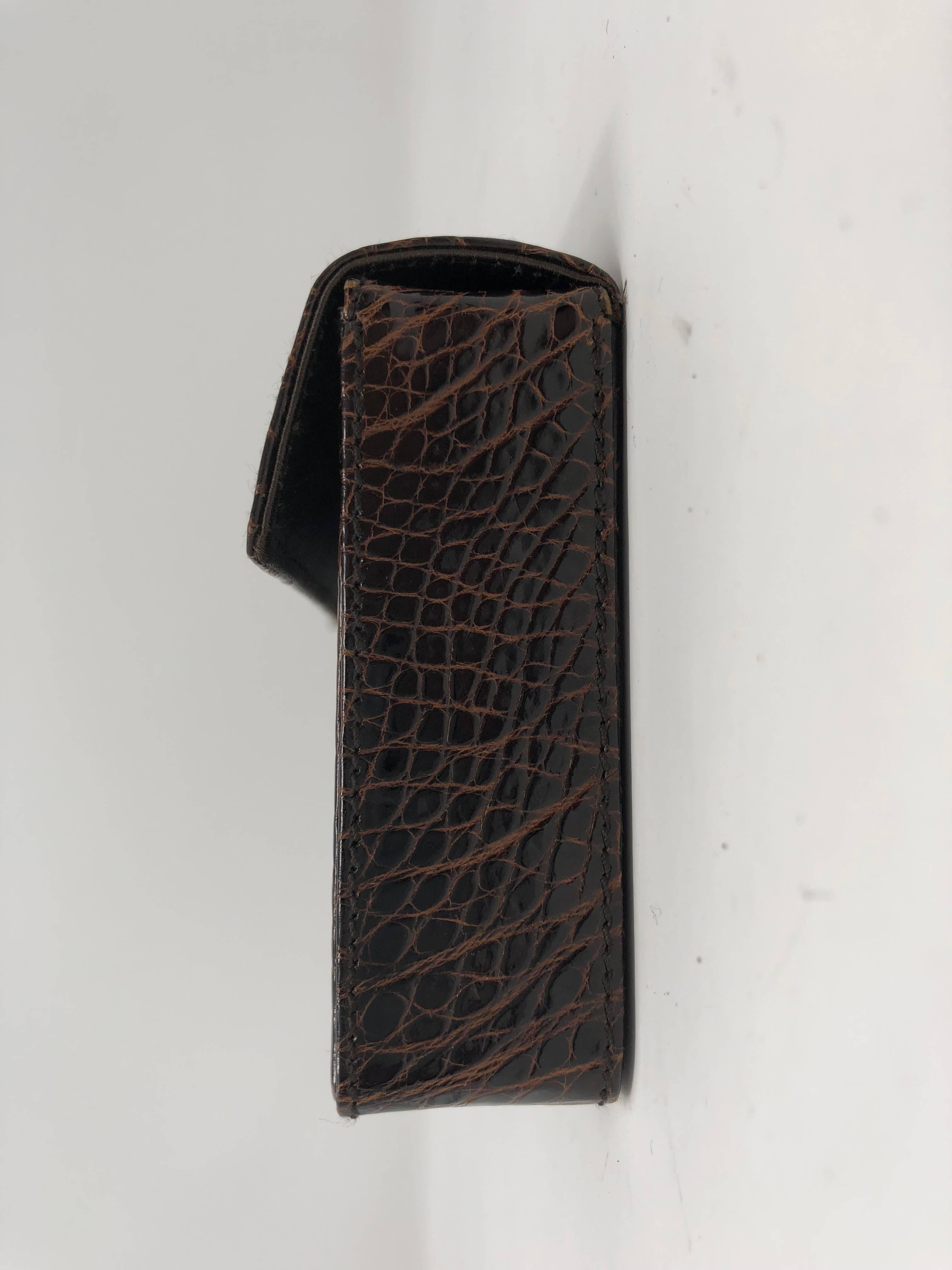 Prada Croc Brown Clutch  In Excellent Condition In Athens, GA