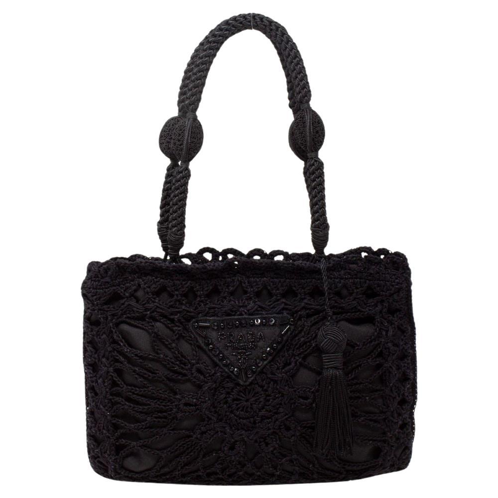 Prada Crochet Beaded Top Handle Bag For Sale