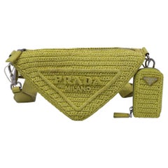 Prada Crochet Triangle Shoulder Bag in Yellow Raffia