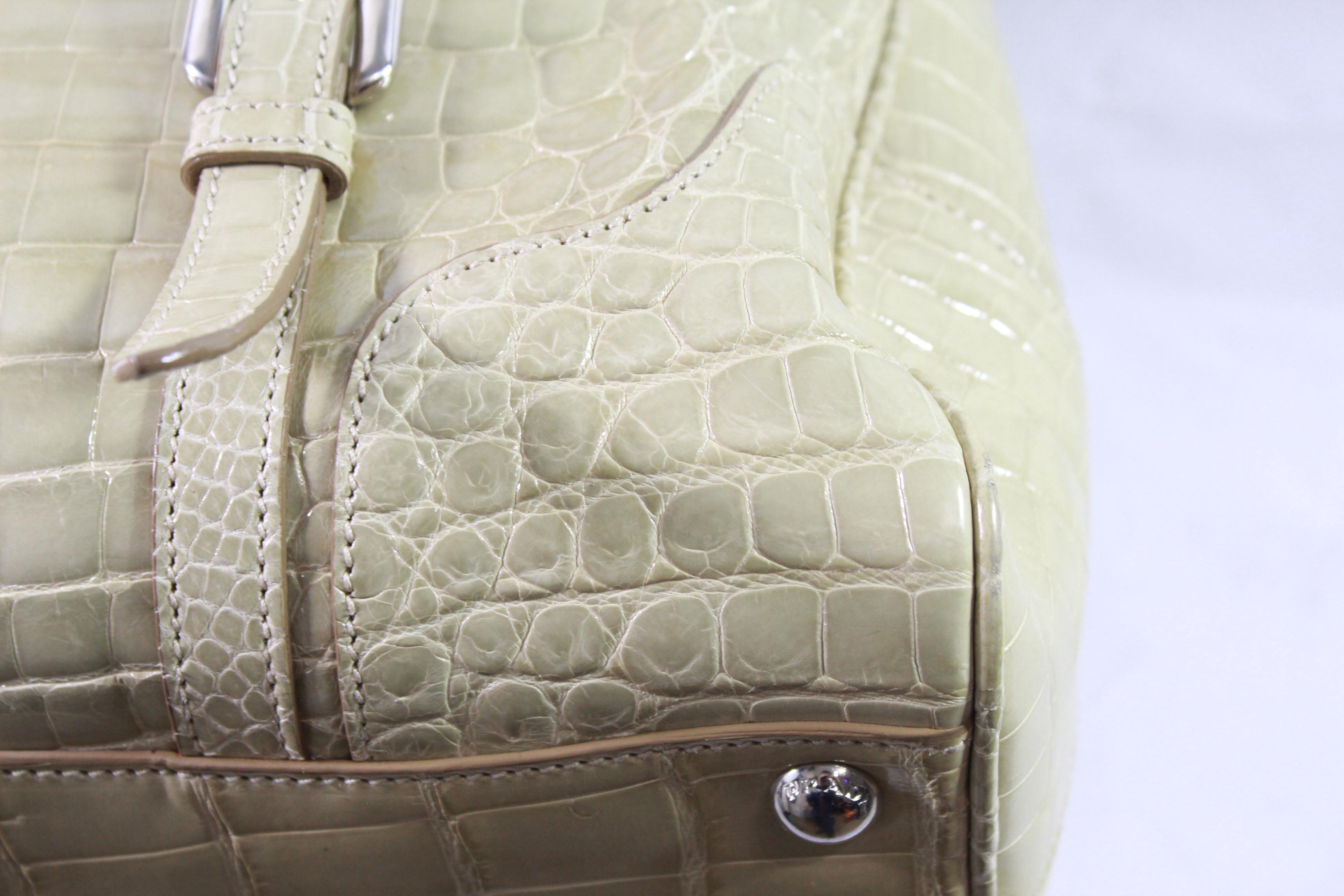 Women's Prada Crocodile Leather Beige Bowling Bag For Sale