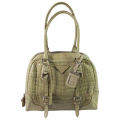 Prada - Sac de bowling en cuir de crocodile beige