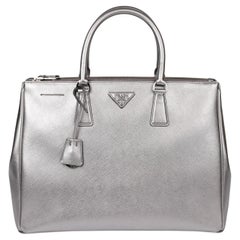 Prada Cromo Metallic Silver Saffiano Lux Leather Special Order Galleria Tote