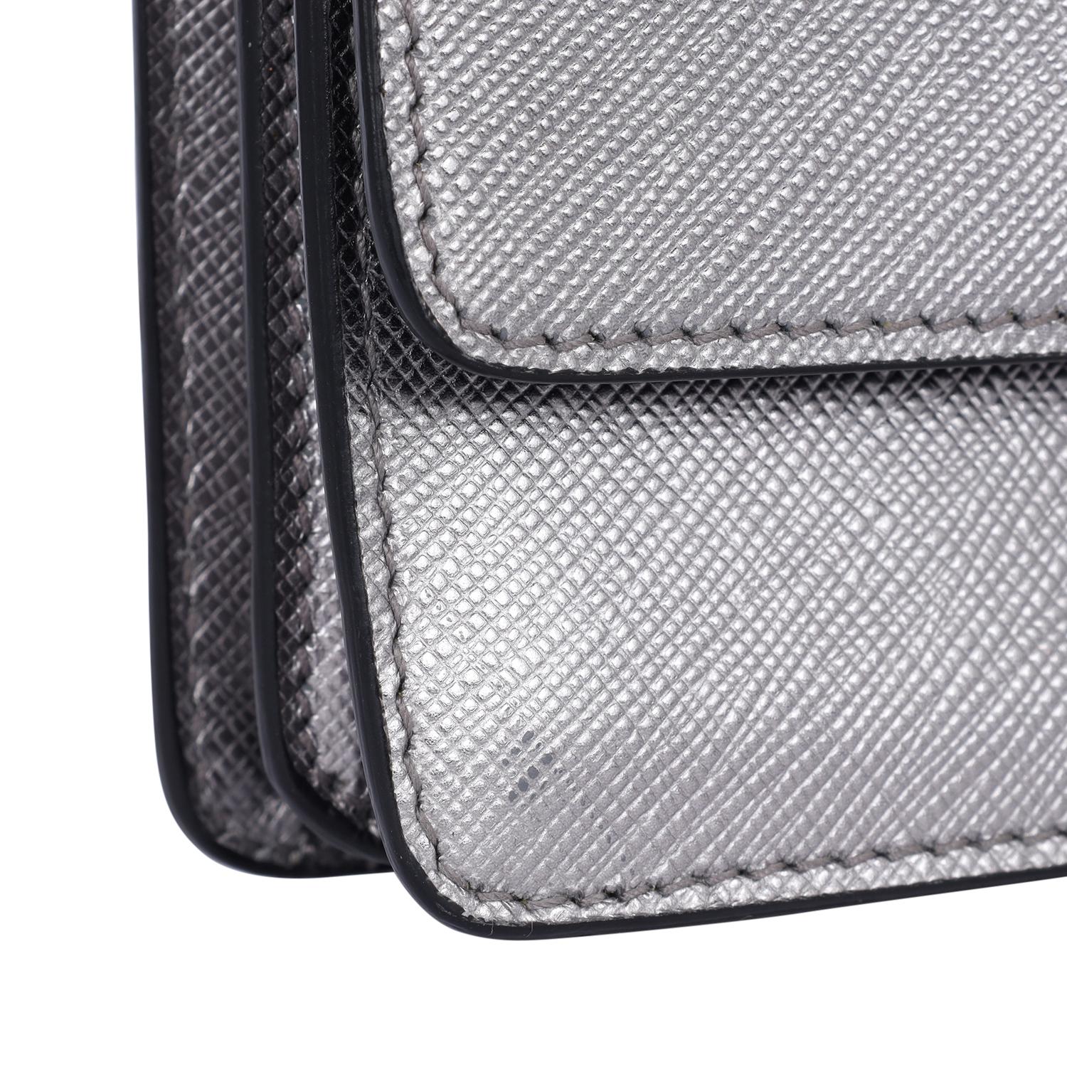 Prada Cromo Saffiano Lux Leather Small Crossbody Bag Silver 6