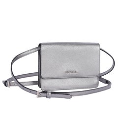 Prada Cromo Saffiano Lux Leather Small Crossbody Bag Silver