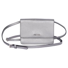 Prada Cromo Saffiano Lux Leather Small Crossbody Bag Silver