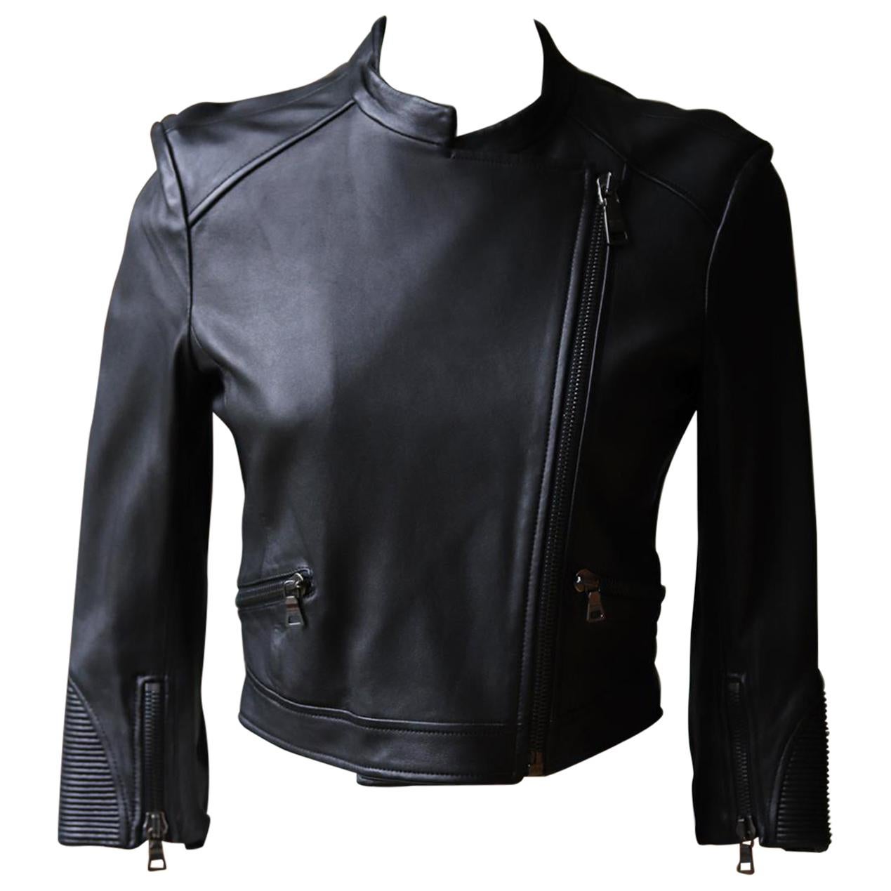 Prada Cropped Leather Biker Jacket