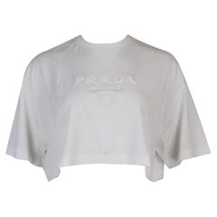 Prada Cropped Logo Detailed Cotton Jersey T-shirt Small