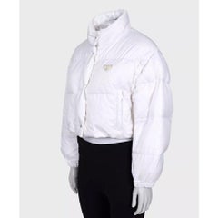 Prada Cropped Logo Down Jacket White IT 38 / XS