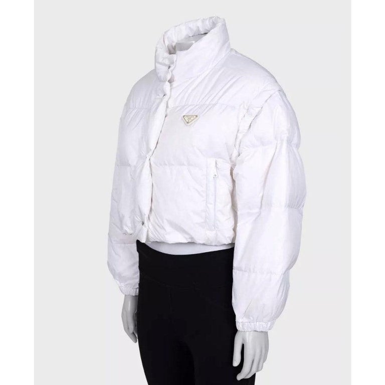 Prada Cropped Logo Down Jacket White IT 38 / XS For Sale at 1stDibs