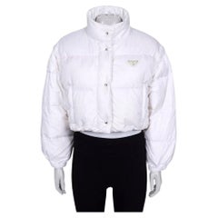Prada Cropped Logo Down Jacket White IT 38 / XS