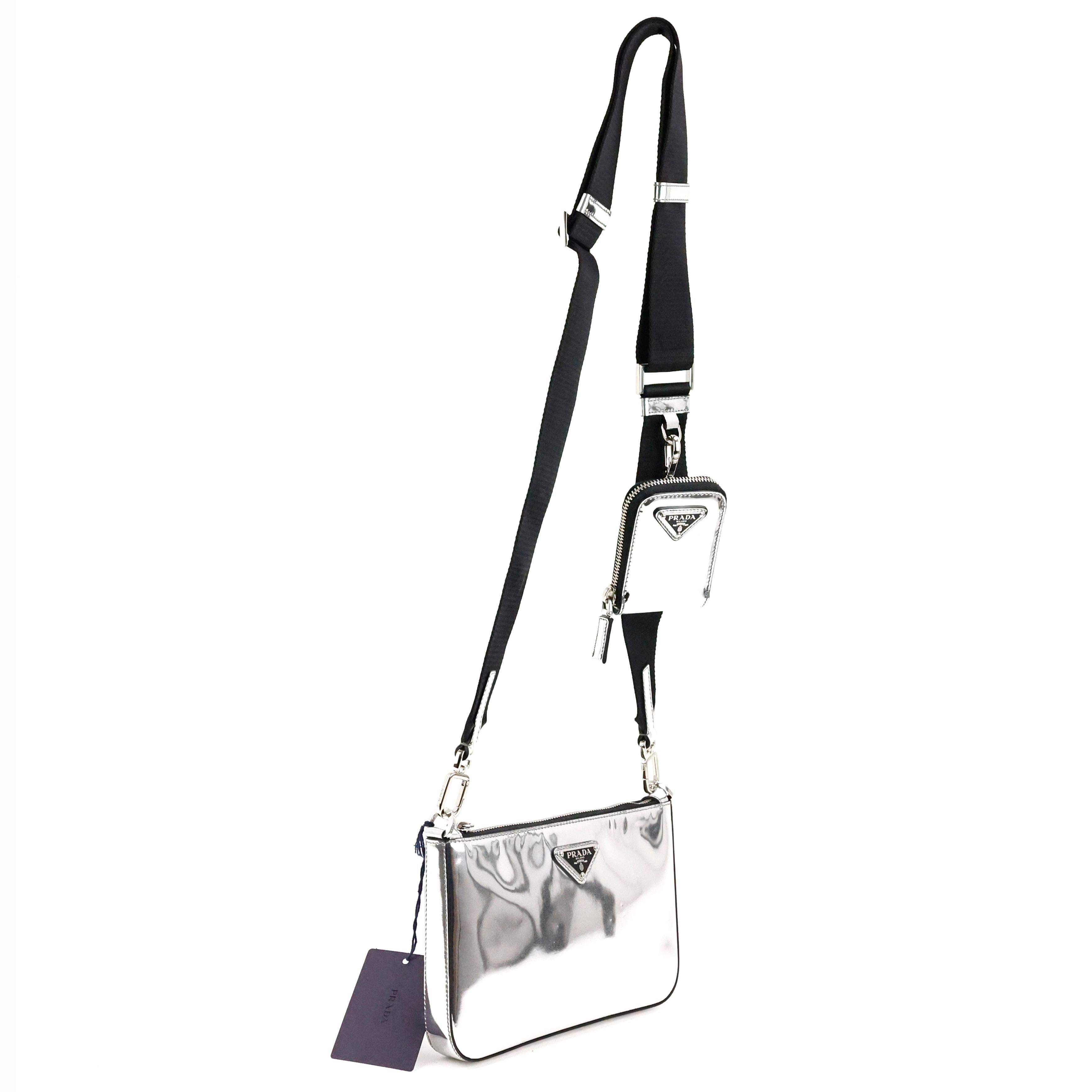 Prada Crossbody Bag In Silver Spazzolato Leather 10