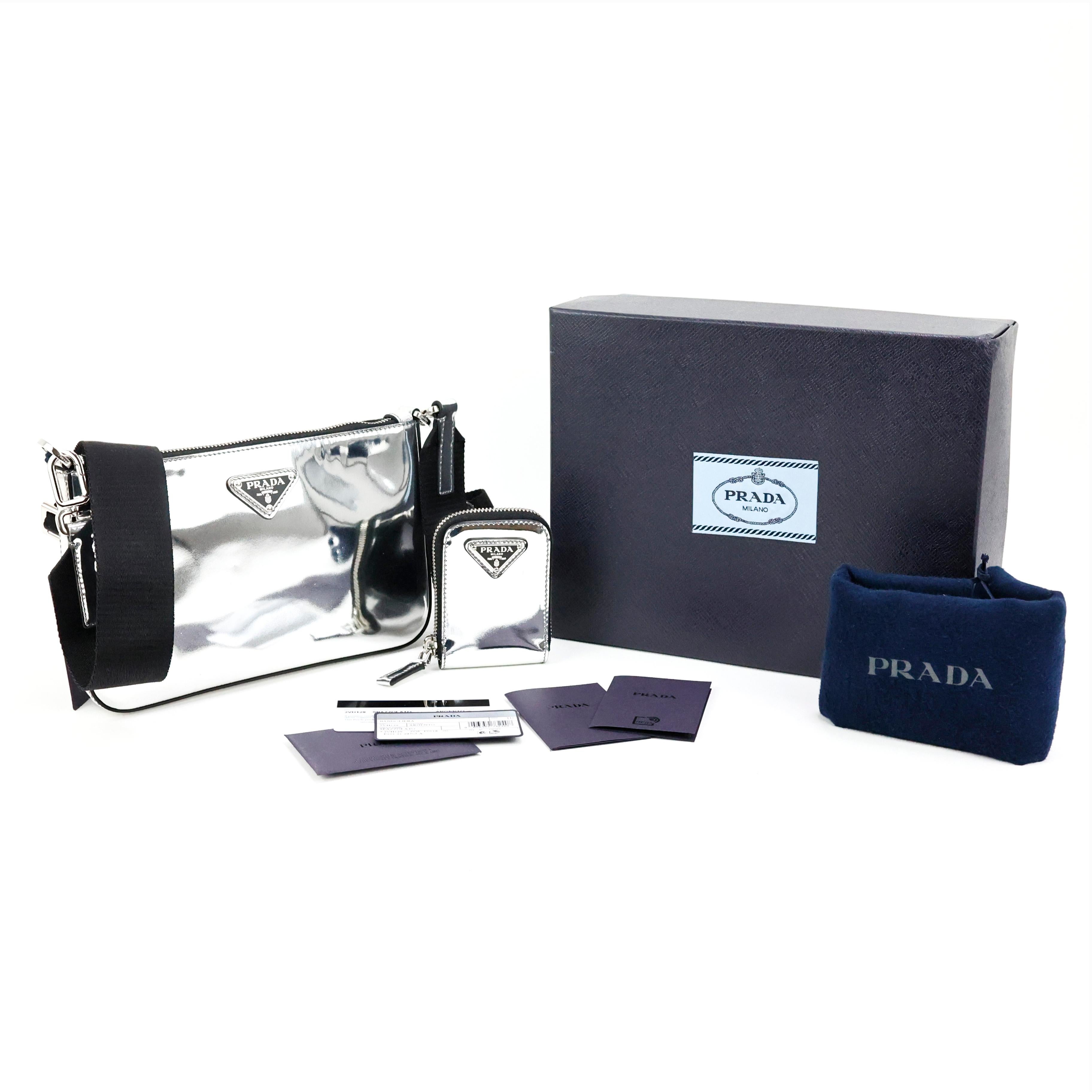 Prada Crossbody Bag In Silver Spazzolato Leather 1