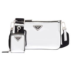 Prada Crossbody Bag In Silver Spazzolato Leather