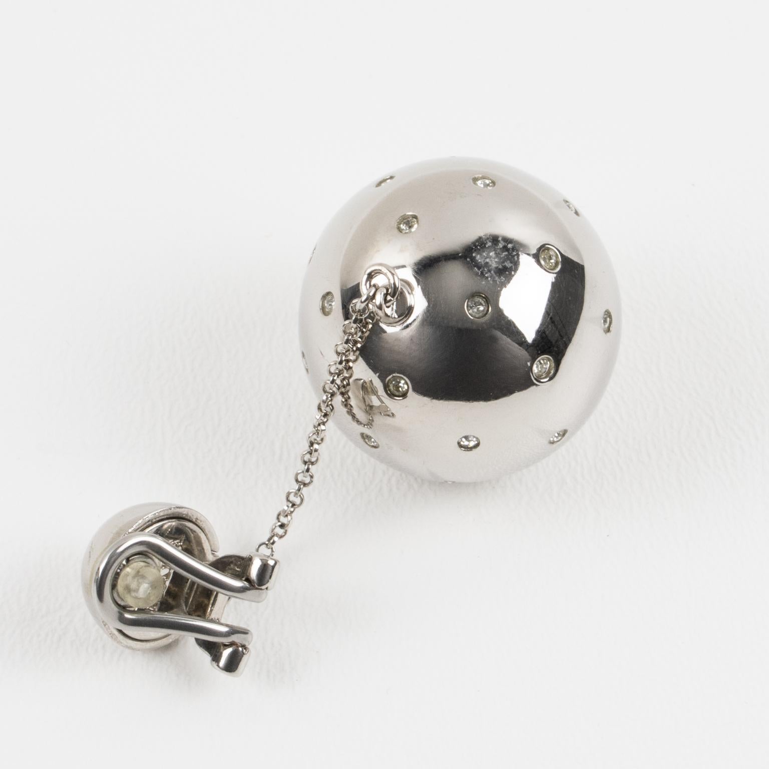 Prada Crystal Embellished and Silver-plate Sphere Ball Dangle Clip Earrings 1