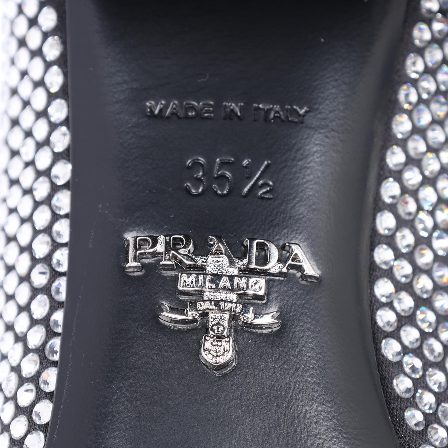 Prada crystal embellished logo plaque loafer pumps Size 35.5  For Sale 8