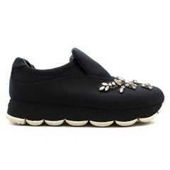 Prada crystal-embellished neoprene slip-on trainers US 7.5