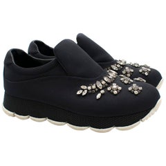 Prada crystal-embellished neoprene slip-on trainers US 7.5