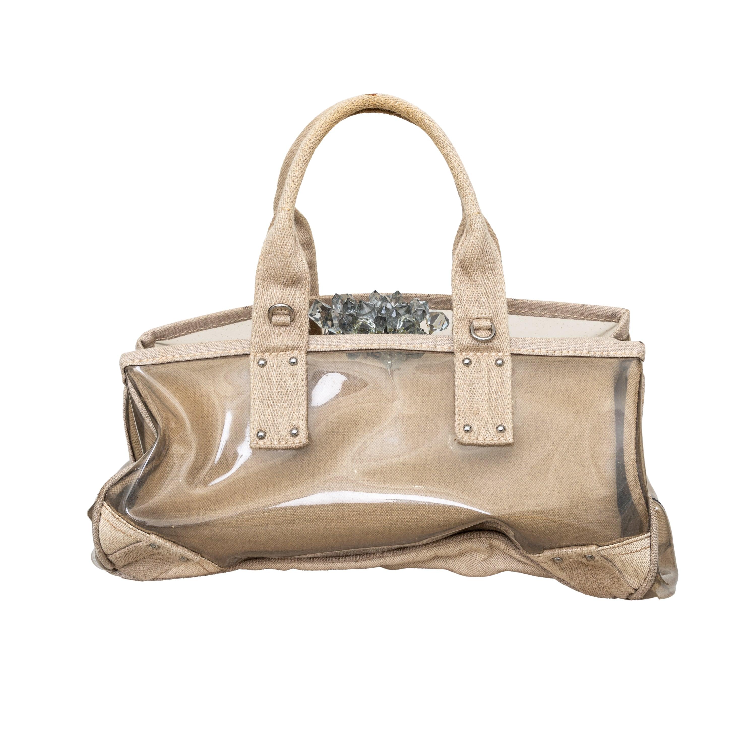 Beige Prada Crystal Embellished PVC Canvas Frame Bag - '10s