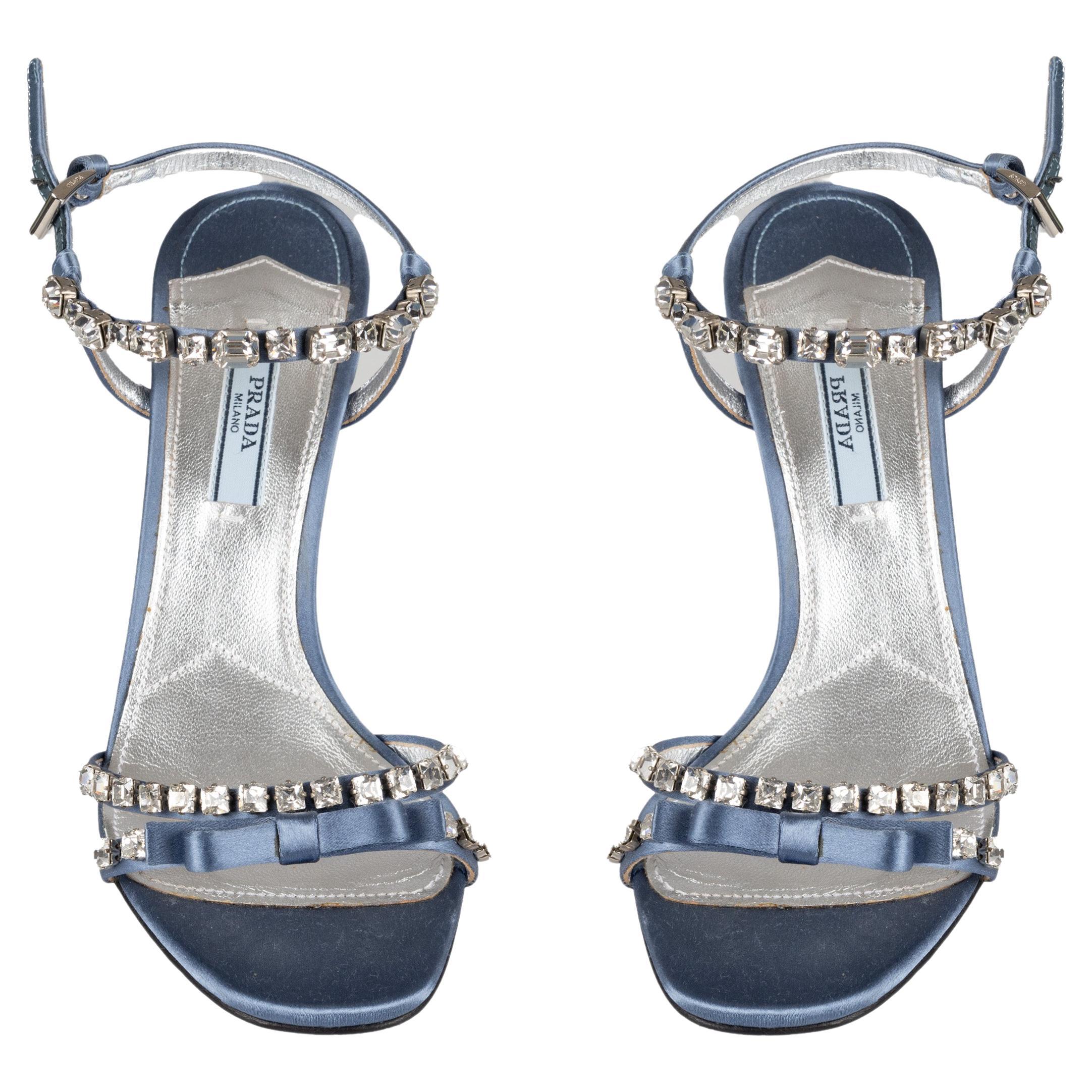 Prada Crystal-Embellished Satin Sandals For Sale