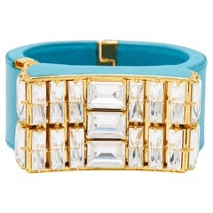 Prada Crystal Leather Gold Tone Bracelet