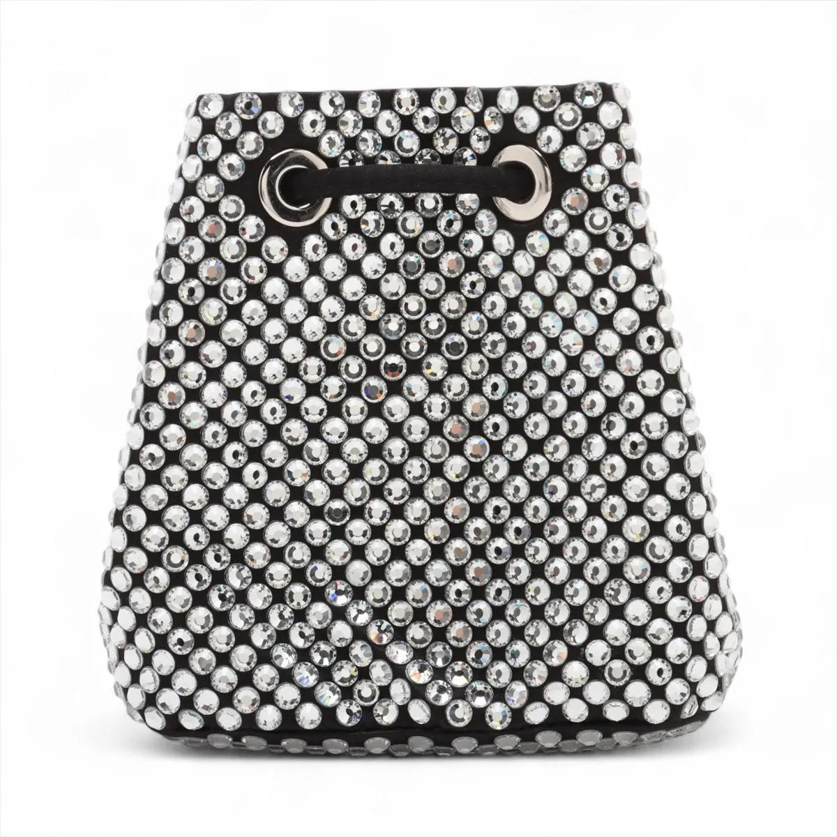 Nero Prada: borsa a tracolla con cristalli e strass e catena in raso in vendita