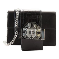 Prada Crystal Ribbon Shoulder Bag City Calf and Crocodile Embossed Leather Small