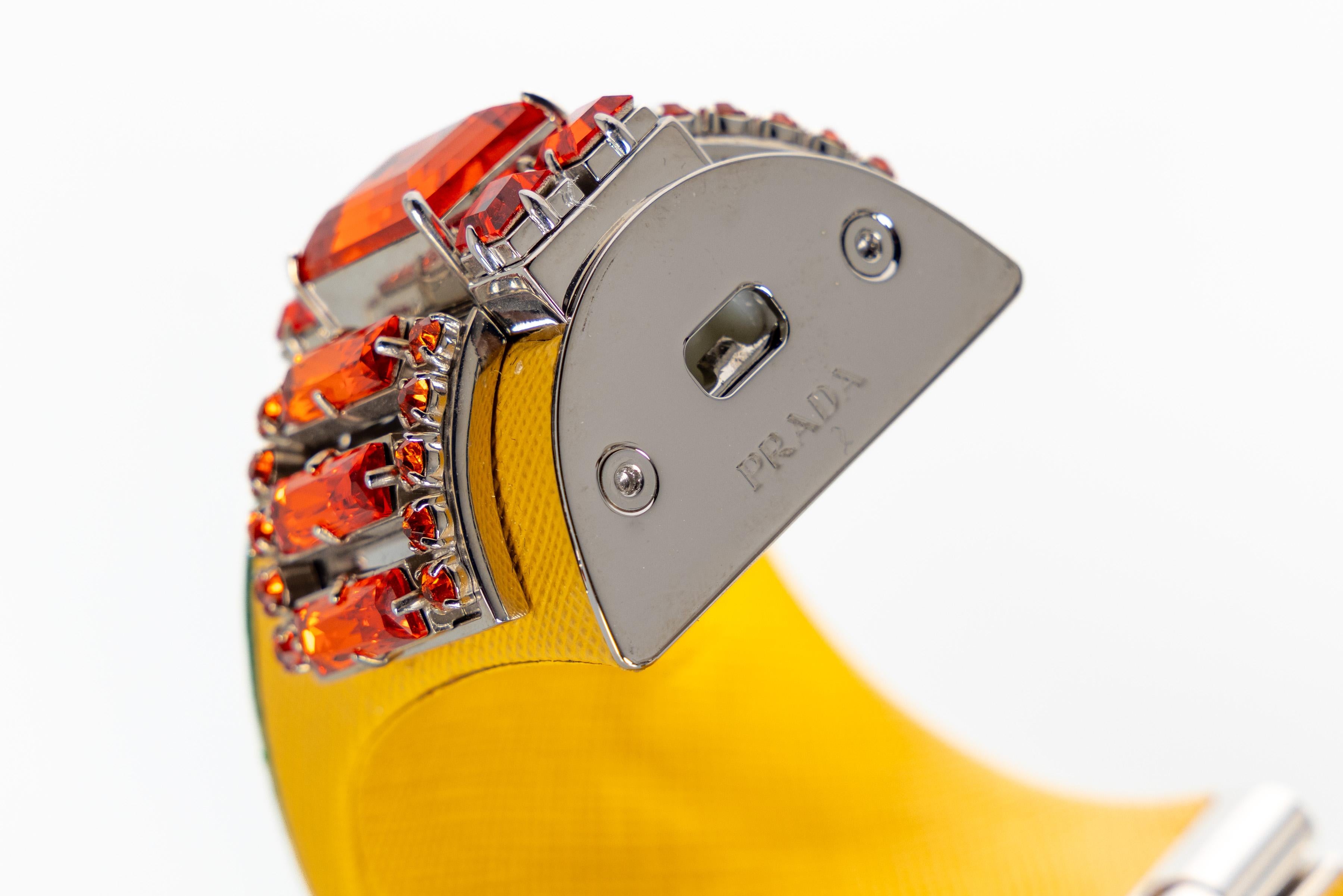 Women's Prada Crystal Saffiano Leather Cuff Bracelet Spring 2014 For Sale