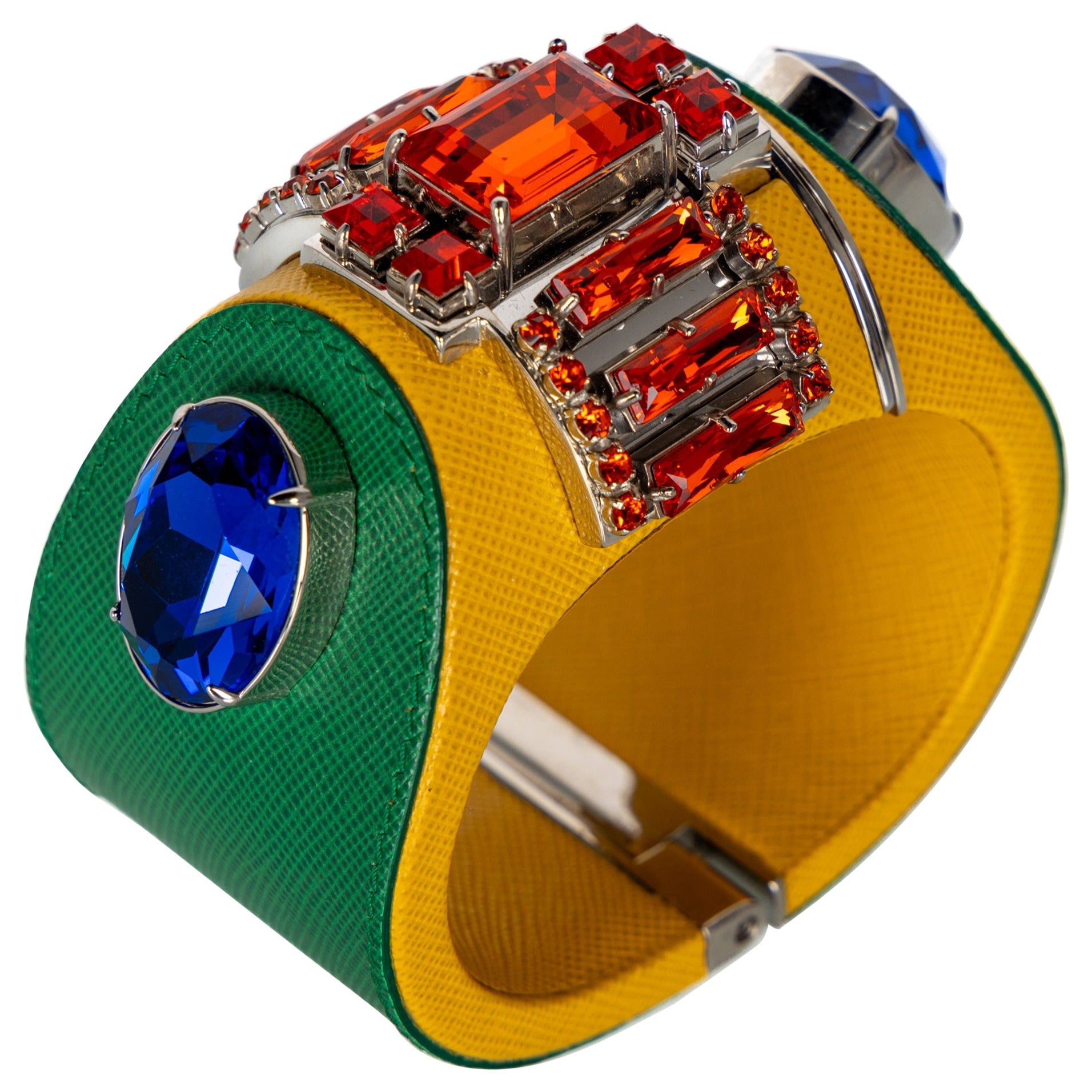 Prada Brazalete de piel saffiano con cristales Primavera 2014 en venta
