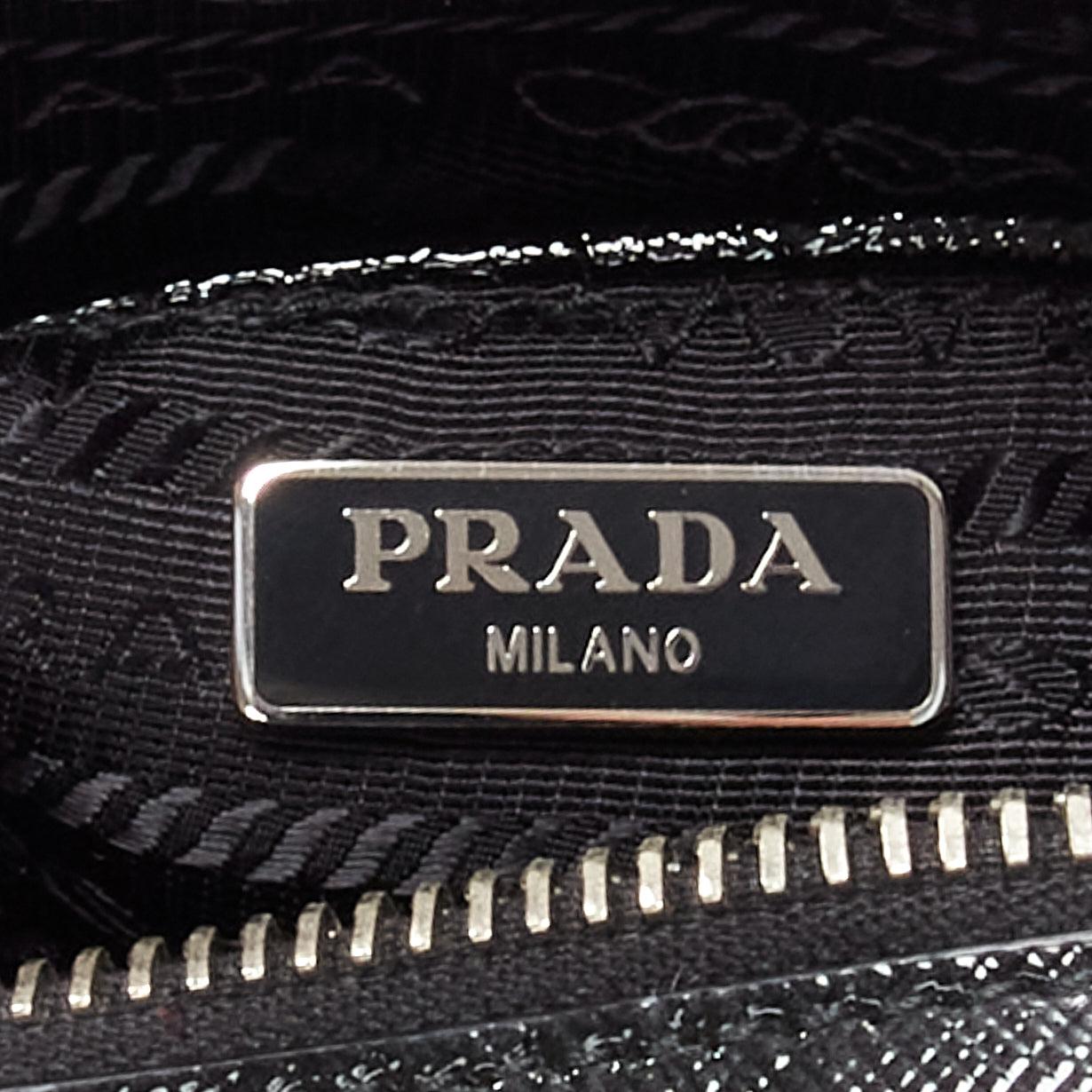 PRADA crystal silver stud logo black saffiano leather crossbody camera bag For Sale 5