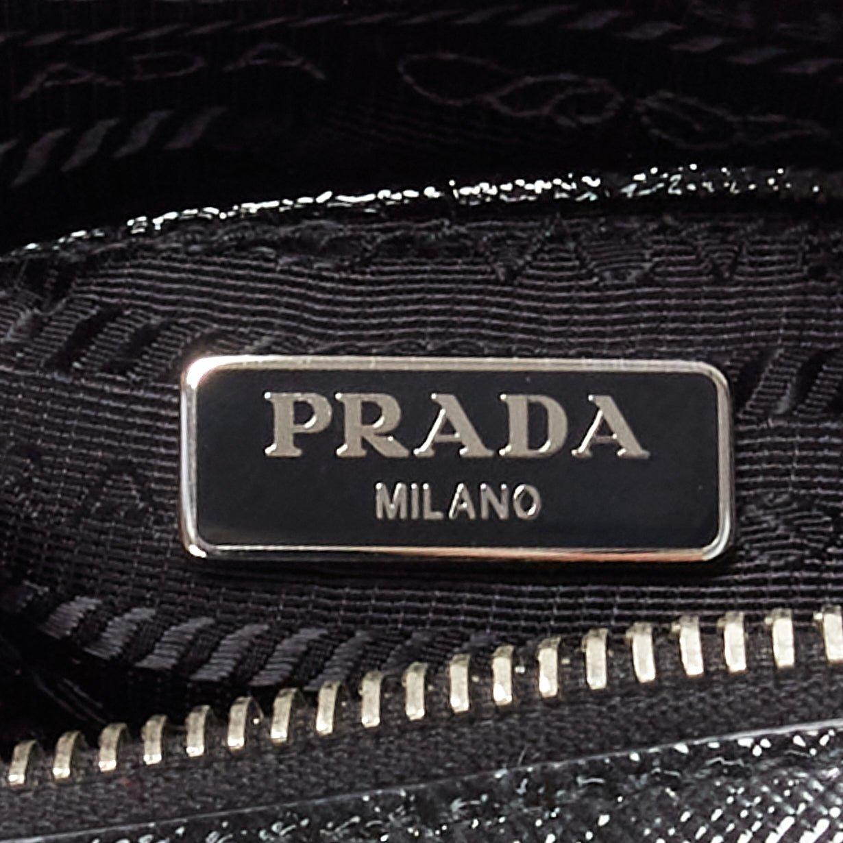 PRADA crystal silver stud logo black saffiano leather crossbody camera bag 6