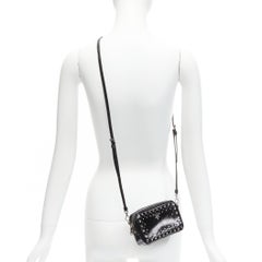 PRADA crystal silver stud logo black saffiano leather crossbody camera bag