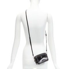 PRADA crystal silver stud logo black saffiano leather crossbody camera bag
