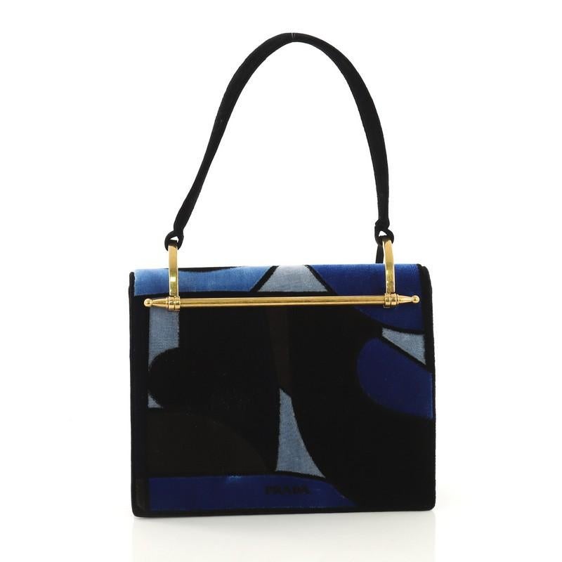 Black Prada Cubist Top Handle Bag Printed Velvet